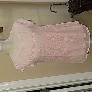 Living Doll pink cap sleeve top lave trim keyhole opening in back pullon S EUC